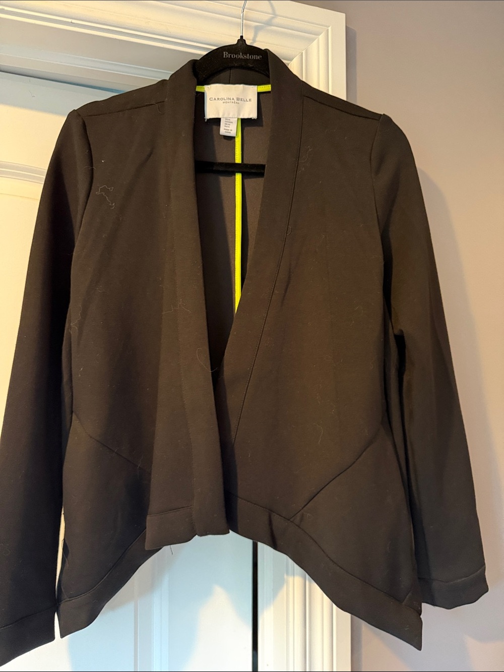 Carolina Belle Black Open-Front Blazer with Yellow Trim
